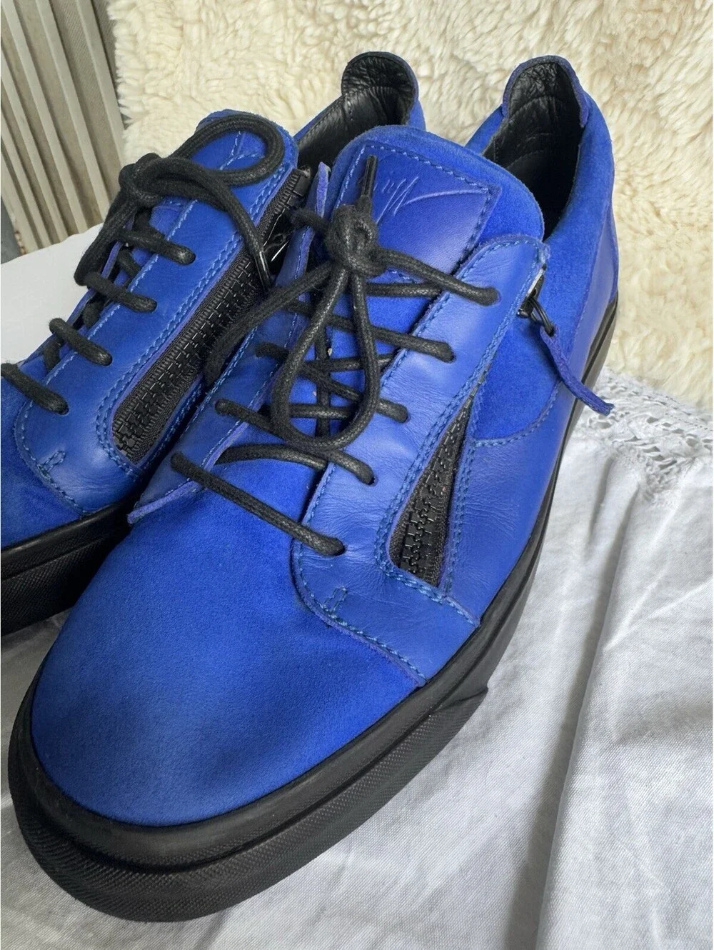 Giuseppe Zanotti Blue Leather Frankie Low Top Sneakers Size 43.5